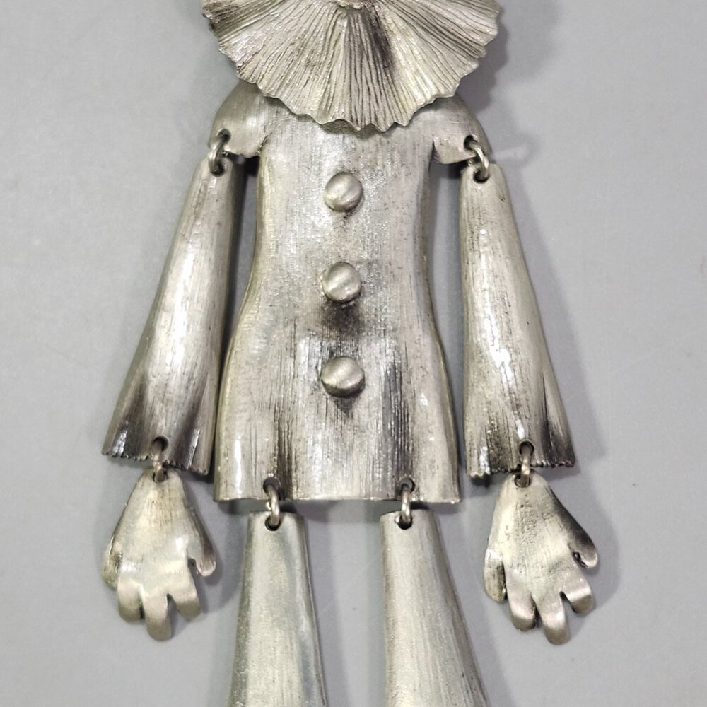 Pewter Circus Clown Articulated Jester Necklace Charm Statement Fashion Jewelry - Picture 4 of 11